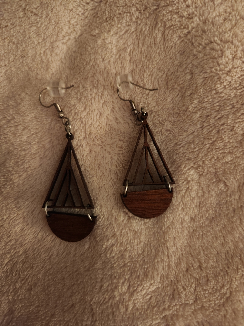 Geometric Teardrop Wood and Metal Earrings - Brown